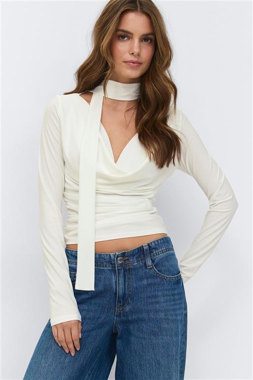 Gina Tricot - Scarf top - Langærmede toppe - Hvid - S - Dame