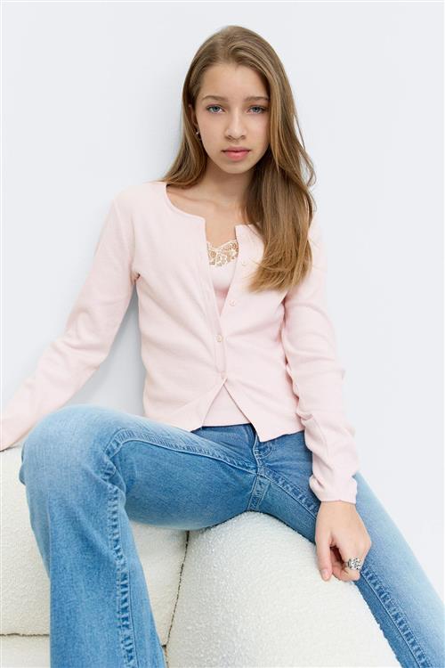 Gina Tricot - Y 2 in 1 lace rib cardigan - Toppe til piger 9–14 år - Lyserød - 170 - Pige