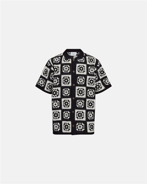 Hæklet kortærmet skjorte "leon" | Bomuld | Sort