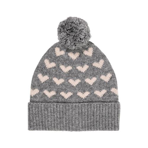Copenhagen Colors Cashmere Wool Hjerte Beanie Grey Mel/Taupe Combi 44/46 cm Wool Grå  44/46 cm  unisex
