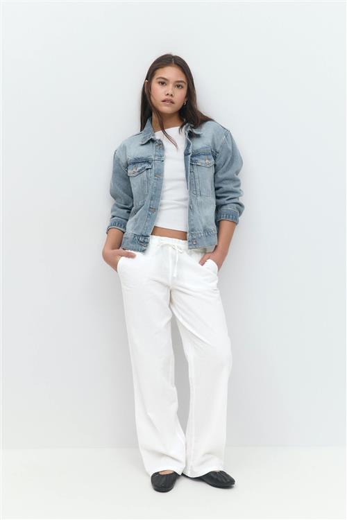 Gina Tricot - Y low linen blend trousers - hørbukser - Hvid - 134/140 - Pige