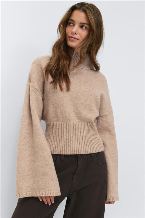 Gina Tricot - Funnel neck knitted sweater - Rullekravetrøjer - Beige - M - Dame