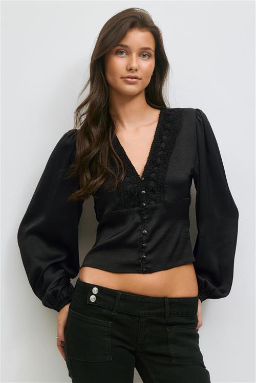 Gina Tricot - 14+ lace blouse - Toppe - Sort - M - Dame