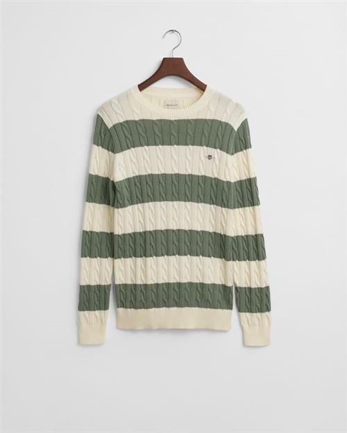 STRIPED COTTON CABLE C-NECK