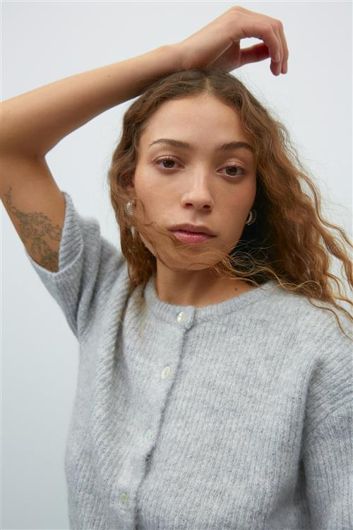 Gina Tricot - Short sleeve knitted cardigan - Cardigans - Grå - XS - Dame