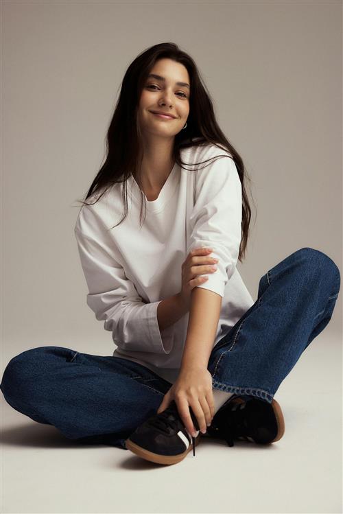 Gina Tricot - Loose fit long sleeve tee - Langærmede toppe - Hvid - M - Dame