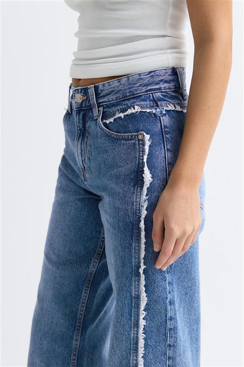 Gina Tricot - Fringe seam jeans - wide jeans - Blå - 34 - Dame