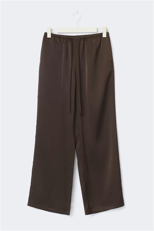 Gina Tricot - Tall drawstring satin trousers - satinbukser - Brun - XS - Dame