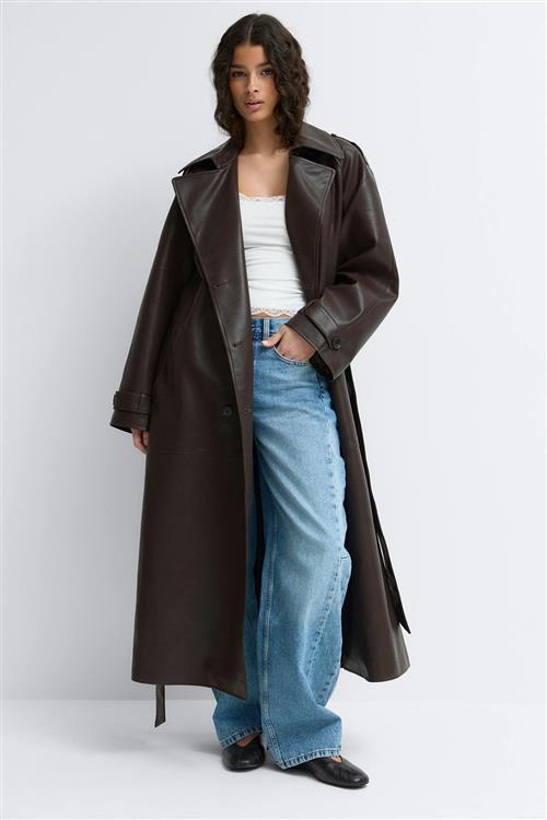 Gina Tricot - Belted pu trench coat - trenchcoats - Brun - L - Dame