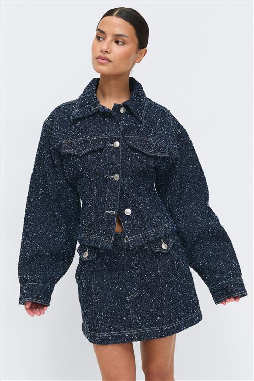 Gina Tricot - Peplum boucle denim jacket - Denim jakker - Blå - L - Dame