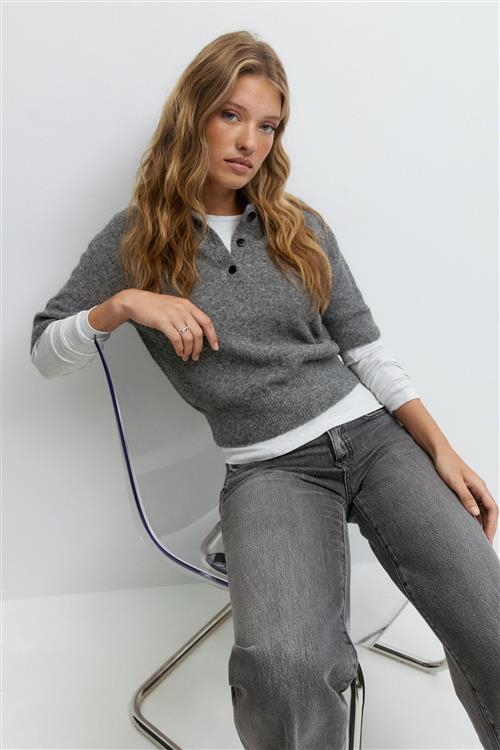 Gina Tricot - Short sleeve knit collar top - Kortærmede strikkede trøjer - Grå - XS - Dame