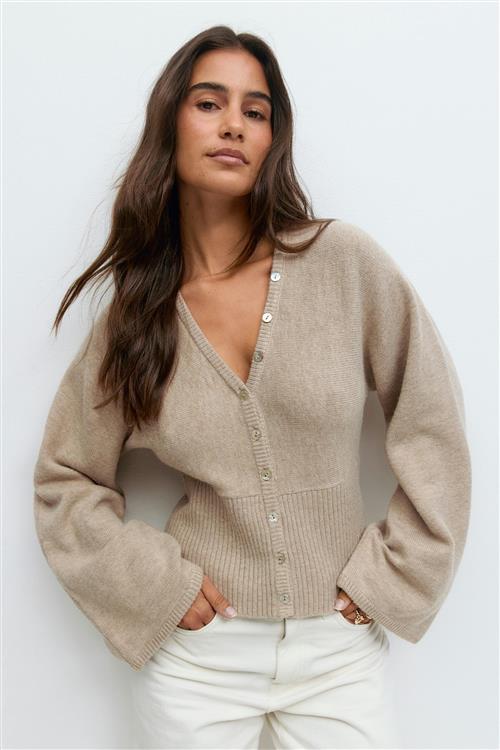 Gina Tricot - Fitted waist knitted cardigan - Cardigans - Beige - M - Dame