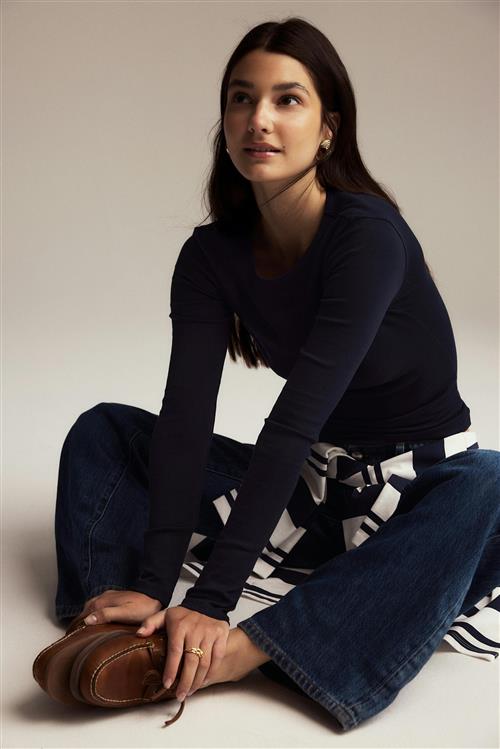 Gina Tricot - Tight fit long sleeve top - Langærmede toppe - Blå - S - Dame