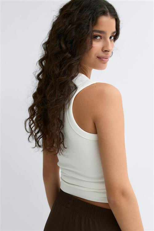 Gina Tricot - Tight v-neck rib tank - Toppe uden ærmer - Hvid - XL - Dame