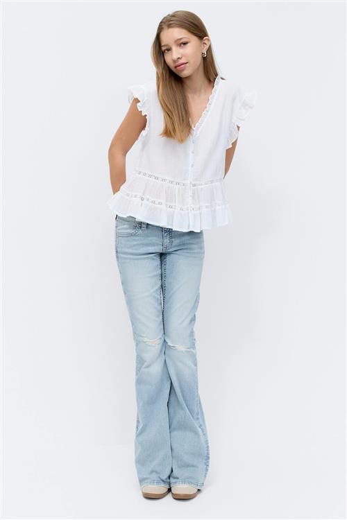 Gina Tricot - Y sparkle low flare jeans - low waist jeans - Blå - 140 - Pige