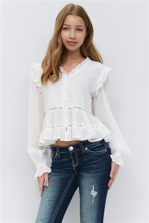 Gina Tricot - Y long sleeve blouse - overdele - Hvid - 146/152 - Pige