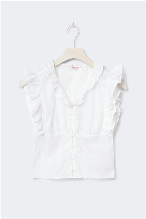 Gina Tricot - Y fitted short sleeve top - Bluser - Hvid - 146/152 - Pige