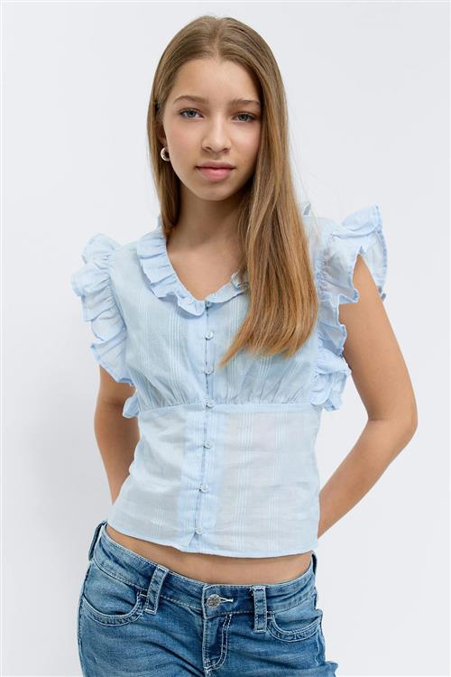 Gina Tricot - Y fitted short sleeve top - Bluser til piger 9–14 år - Blå - 146/152 - Pige