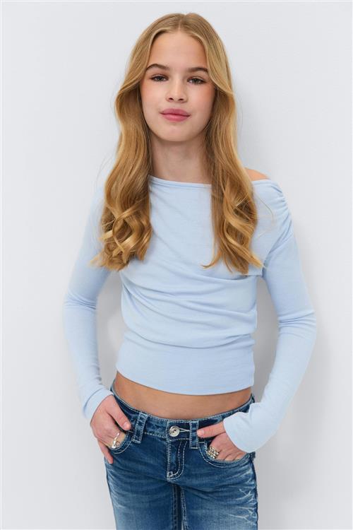 Gina Tricot - Y long sleeve top - Toppe - Blå - 134/140 - Pige