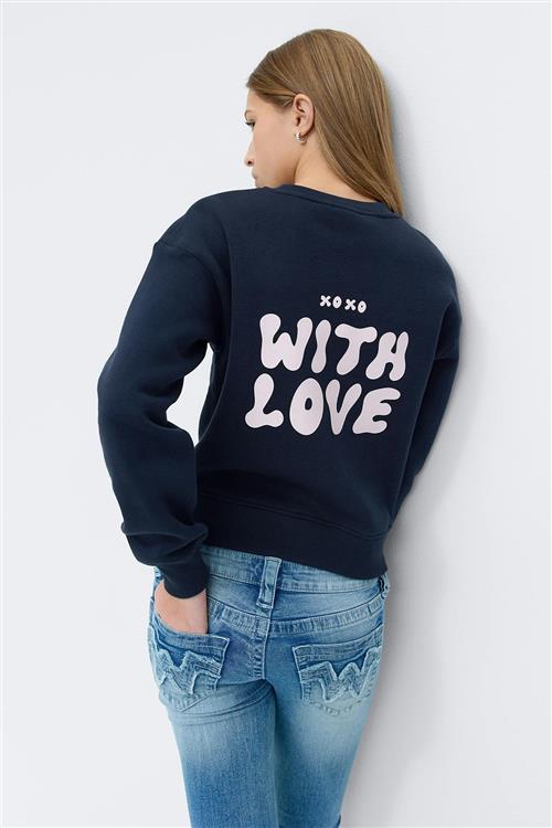 Gina Tricot - Y printed sweater - Toppe - Blå - 158/164 - Pige