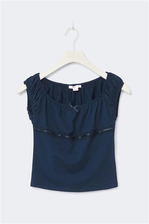 Gina Tricot - Y fitted lace top - overdele - Blå - 134/140 - Pige