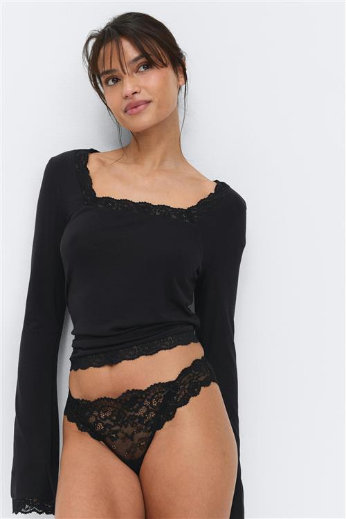 Gina Tricot - 3-pack scallop lace thong - trusser-3-pak - Sort - S - Dame