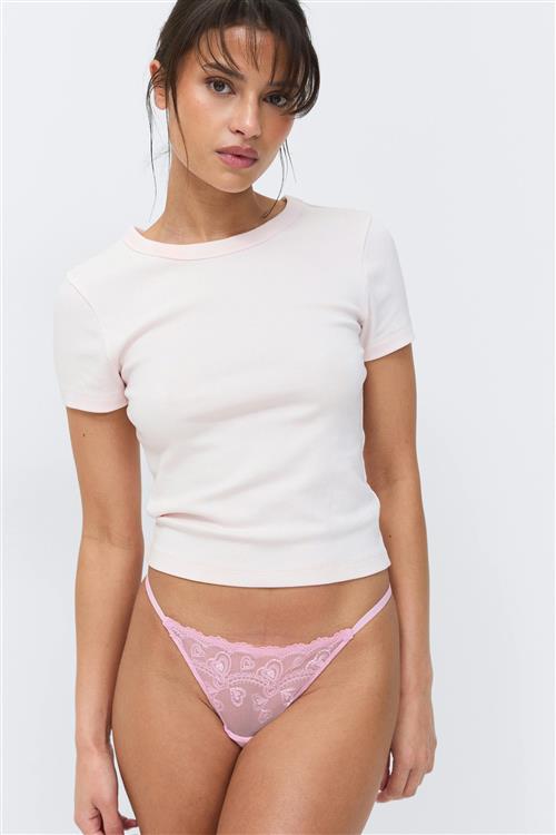 Gina Tricot - 2-pack embroidery lace thong - trusser 2-pack - Lyserød - M - Dame