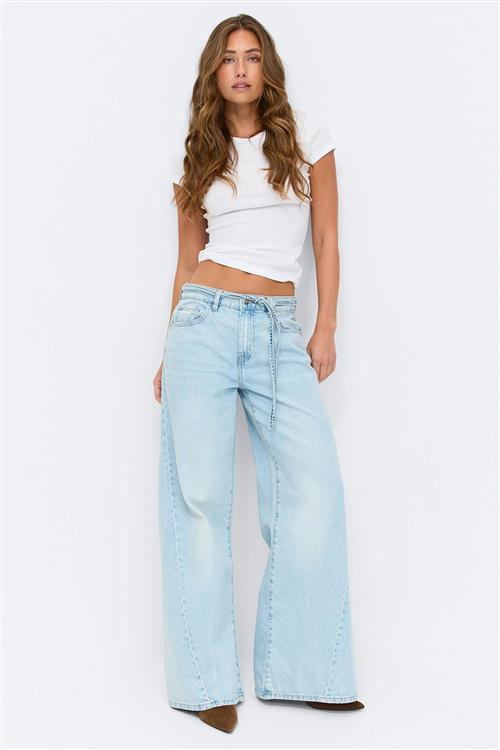 Gina Tricot - Twisted wide jeans - wide jeans - Blå - 34 - Dame