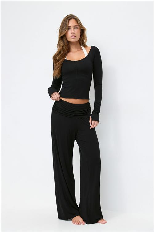 Gina Tricot - Folded wide yoga trousers - yoga pants - Sort - S - Dame