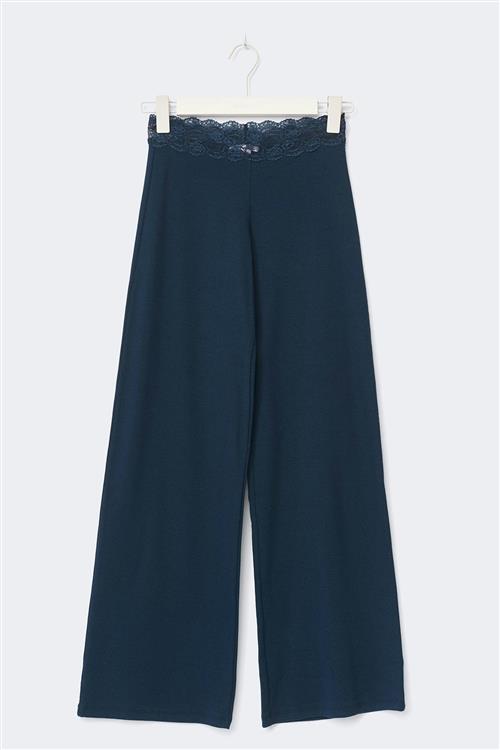 Gina Tricot - 14+ lace detail trousers - bukser - Blå - XXS - Dame