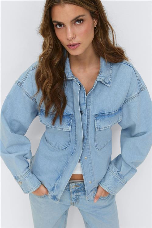 Gina Tricot - Tie denim shirt - Denim-skjorter - Blå - L - Dame