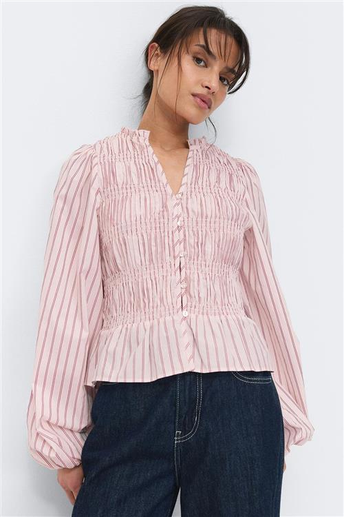 Gina Tricot - Poplin smock blouse - bluser med pufærmer - Hvid - M - Dame