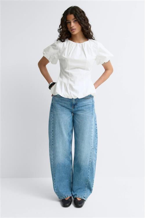 Gina Tricot - Balloon sleeve blouse - bluser med pufærmer - Hvid - 38 - Dame