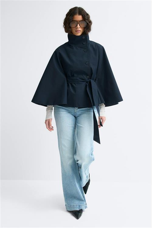 Gina Tricot - Short cape trench jacket - korte frakker - Blå - XL - Dame