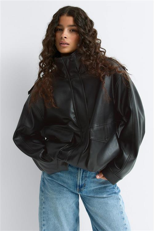 Gina Tricot - High neck pu jacket - læderjakker - Sort - M - Dame