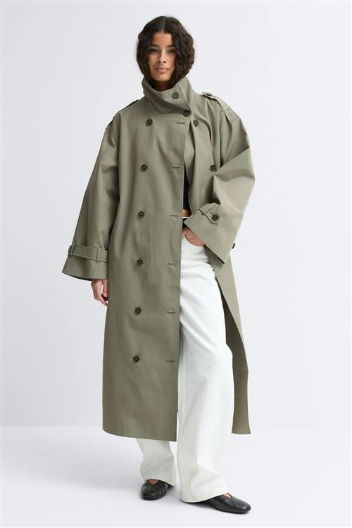 Gina Tricot - High neck cotton trench coat - trenchcoats - Grøn - L - Dame