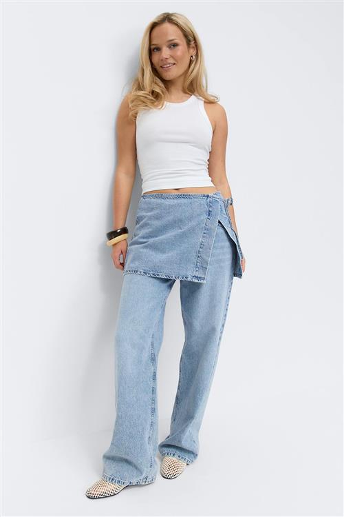 Gina Tricot - Wrap denim hip skirt - Denimnederdele - Blå - L - Dame