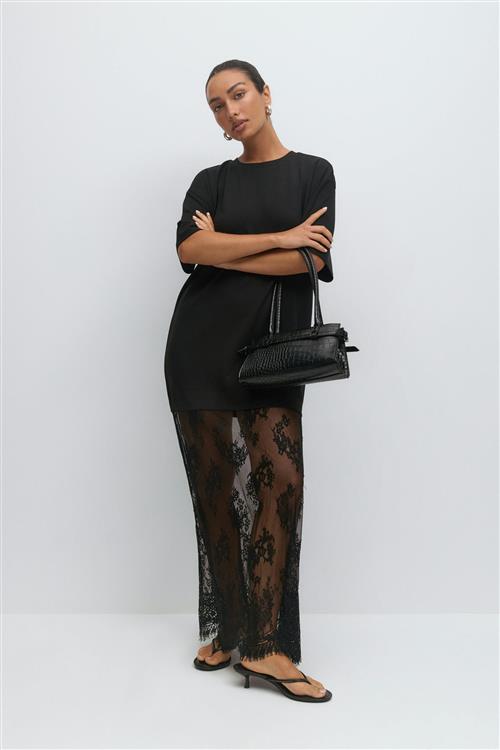 Gina Tricot - T-shirt lace maxi dress - Lange kjoler - Sort - L - Dame