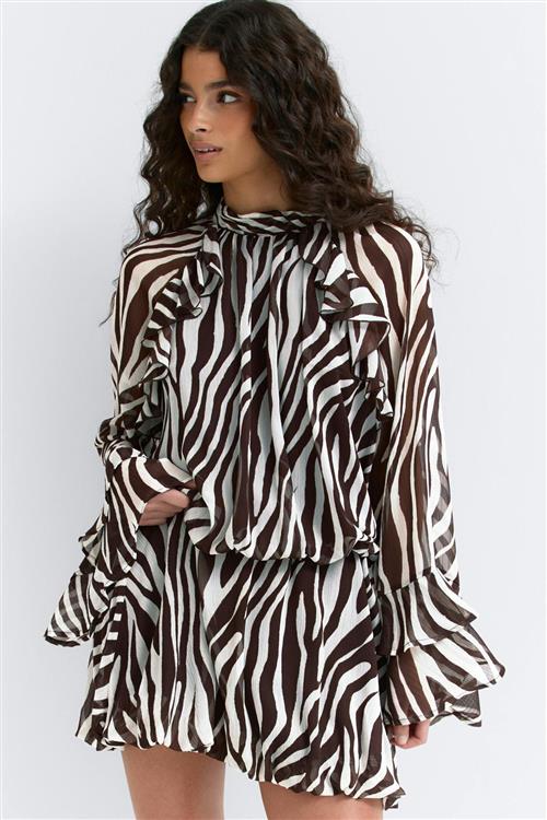 Gina Tricot - Chiffon dress - korte kjoler - Brun - L - Dame