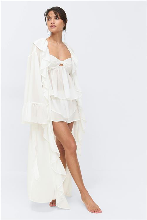 Gina Tricot - Chiffon loungewear robe - morgenkåber - Hvid - S - Dame