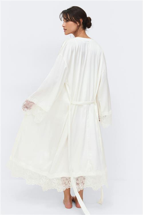 Gina Tricot - Satin loungewear robe - morgenkåber - Hvid - L - Dame