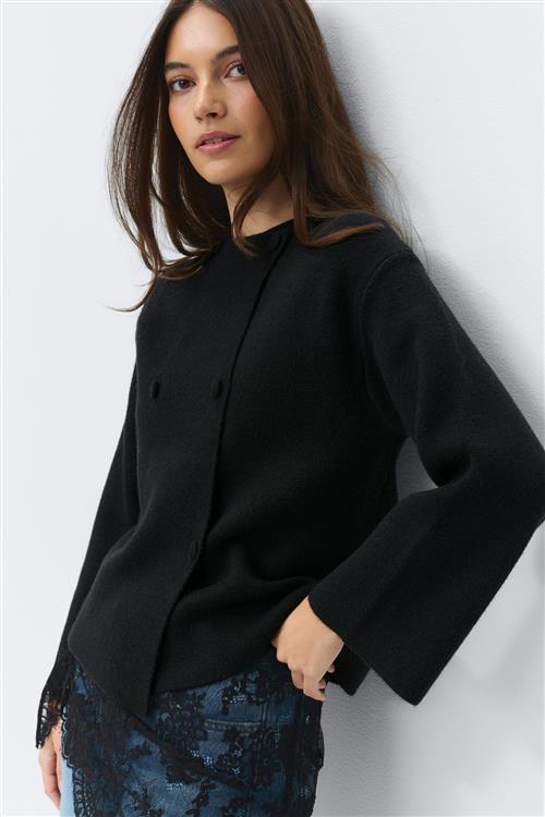 Gina Tricot - Knitted button cardigan - Cardigans - Sort - XL - Dame