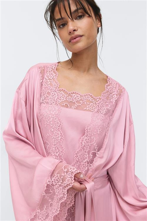 Gina Tricot - Satin loungewear robe - morgenkåber - Lyserød - M - Dame