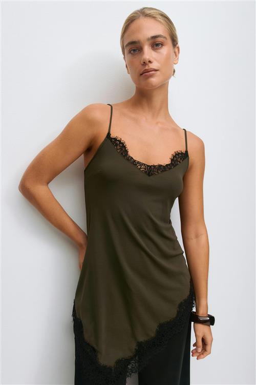 Gina Tricot - Asymmetric lace singlet - Toppe uden ærmer - Grøn - XS - Dame