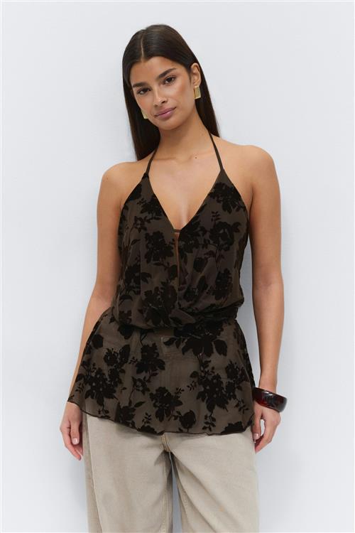 Gina Tricot - Floral halterneck top - Halterneck-toppe - Brun - M - Dame