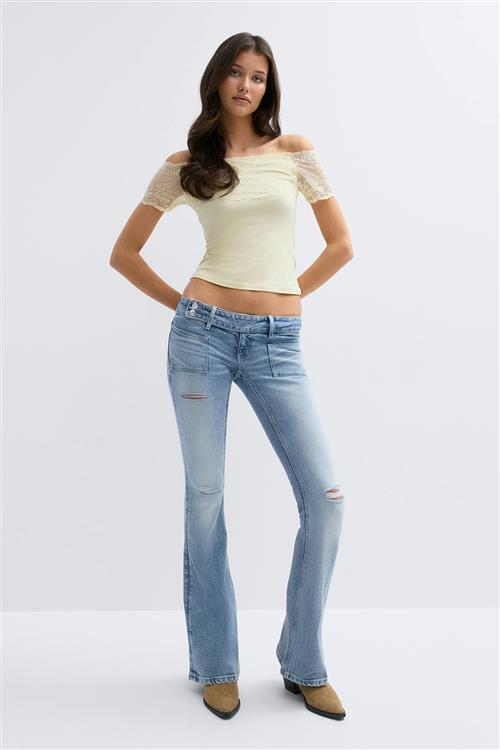 Gina Tricot - 14+ pleated flare jeans tall - tall jeans - Blå - XXS - Dame