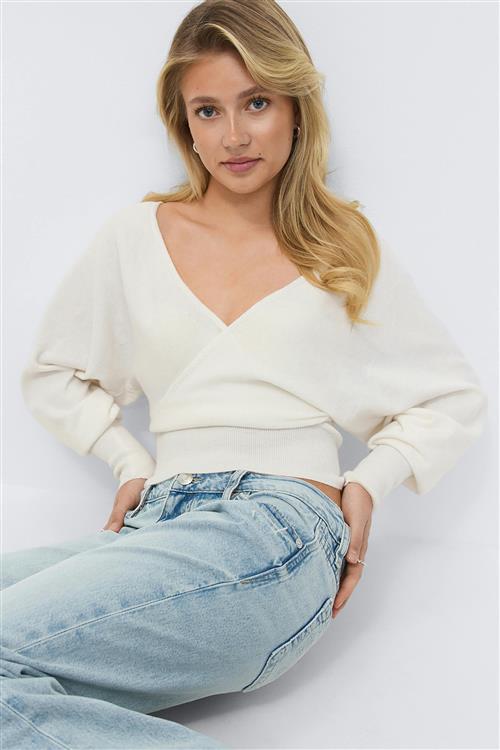 Gina Tricot - 14+ fitted wrap sweater - Trøjer - Hvid - XS - Dame