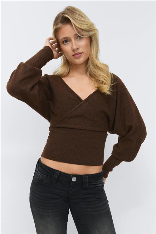Gina Tricot - 14+ fitted wrap sweater - Trøjer - Brun - S - Dame