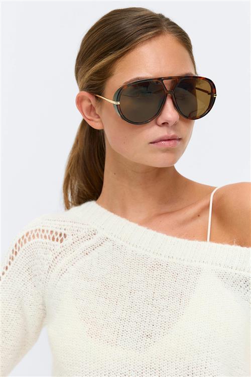Gina Tricot - Bold aviator sunglasses - Solbriller - Brun - ONESIZE - Dame