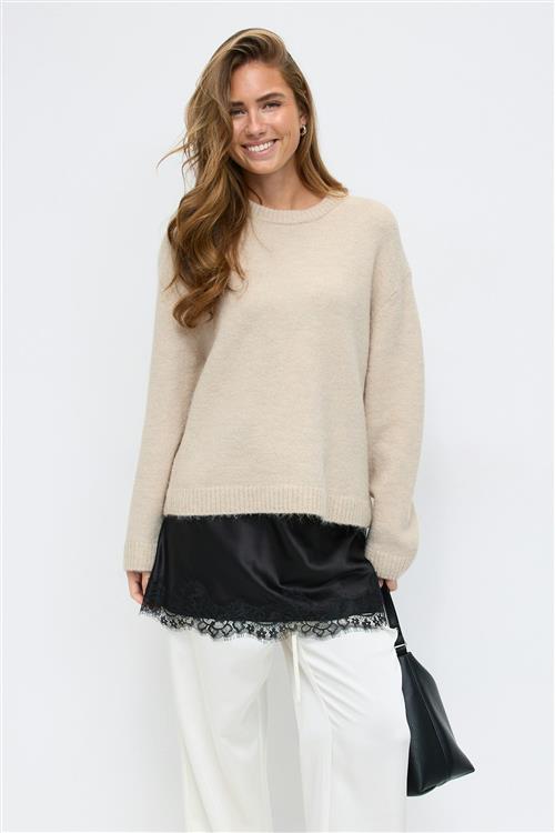 Gina Tricot - Crew neck knitted sweater - Striktrøjer - Beige - XS - Dame